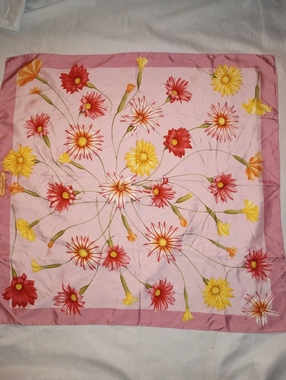 Vintage Salvatore Ferragamo Pink Floral Silk Square Scarf Made In Italy Women's
